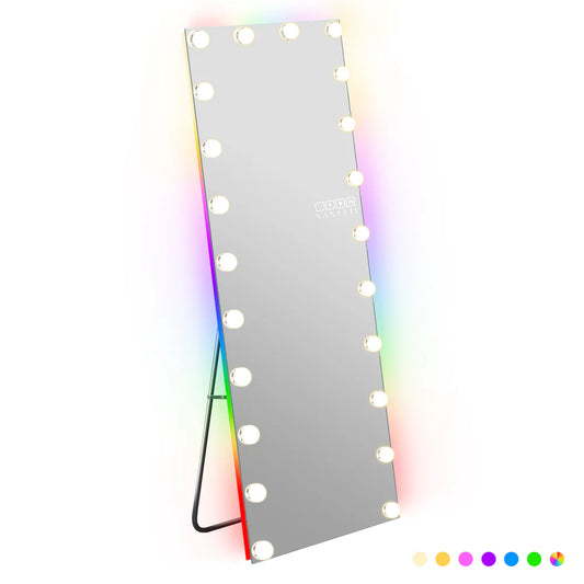 Decorative mirror with colorful lighting on a white background