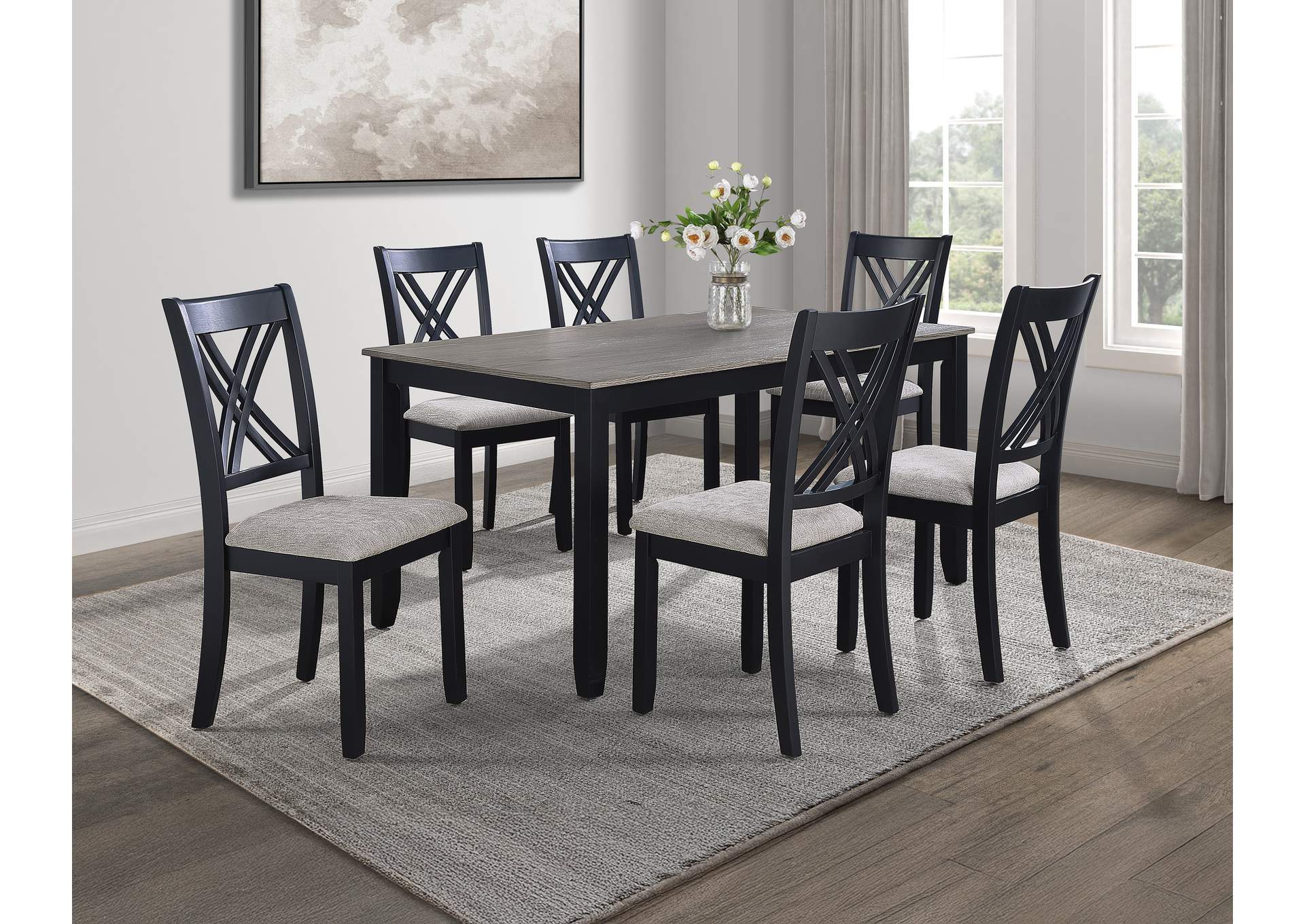 Eloise Collection dining set arranged in a modern dining room setting, emphasizing its rich finishes and inviting ambiance.