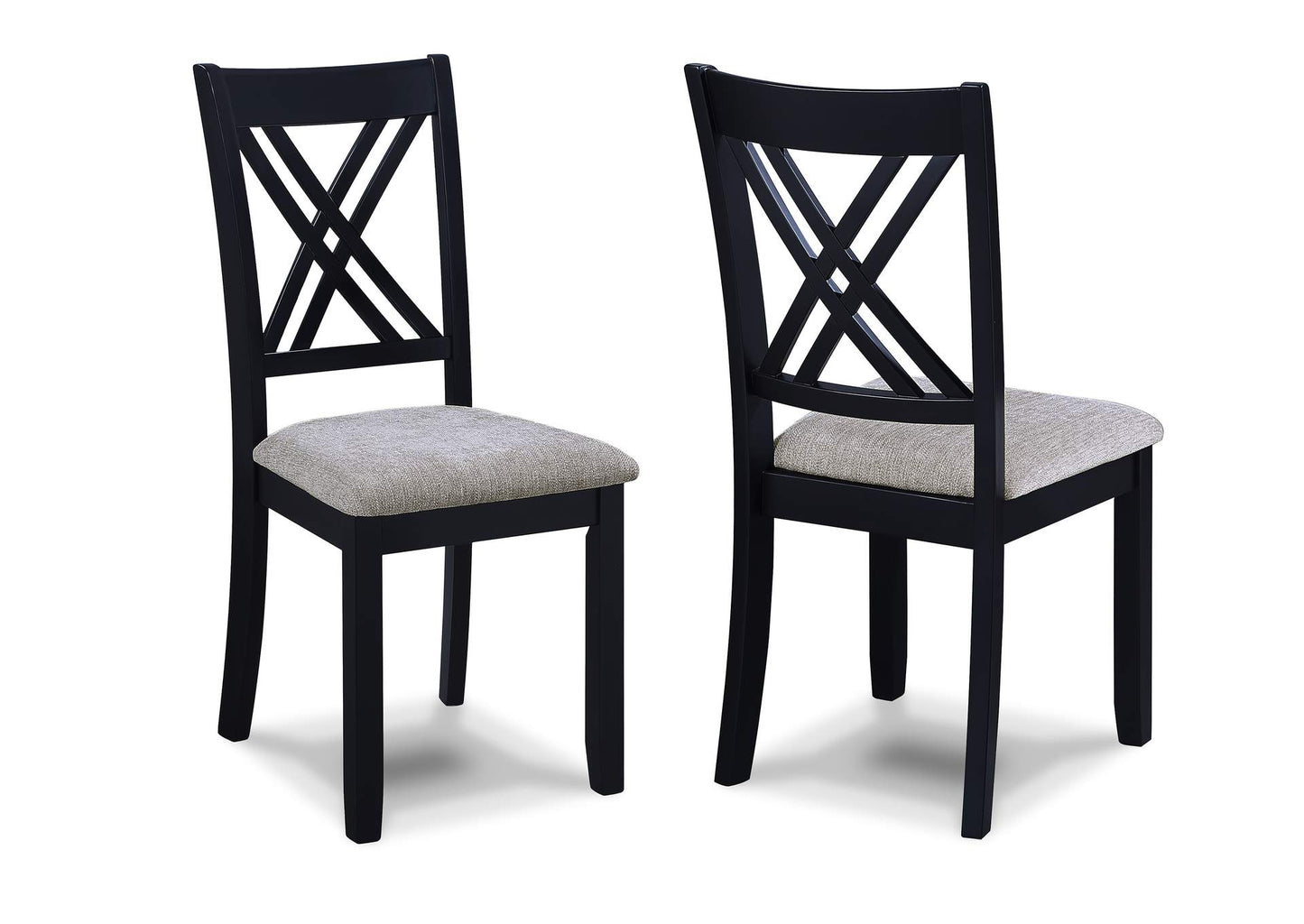 Cross-back dining chair from the Eloise Collection shown in two-tone finish with cushioned faux leather seat for comfort and visual contrast