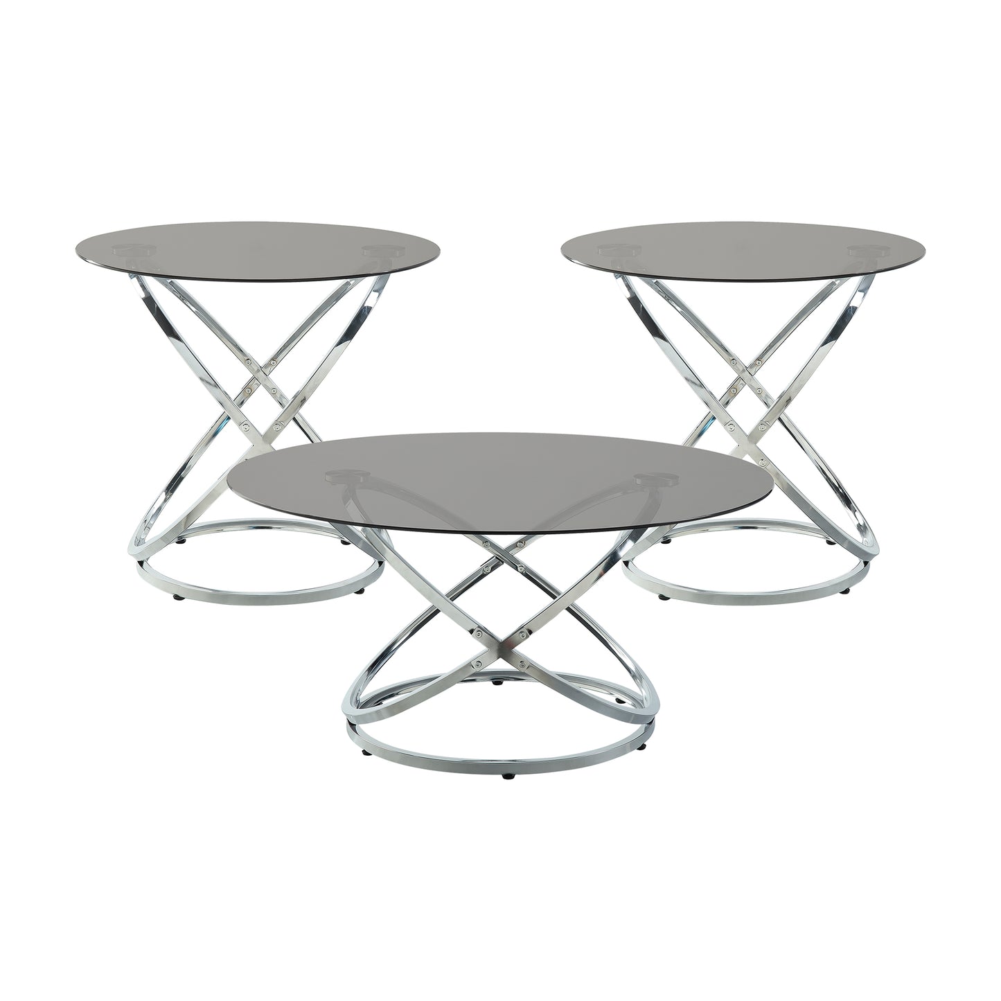 Marion Collection 3-piece table set arranged in a contemporary living room setting, showcasing the modern design and elegant contrast of materials – available at Paty Furniture in Tacoma, Kent, and Burien.