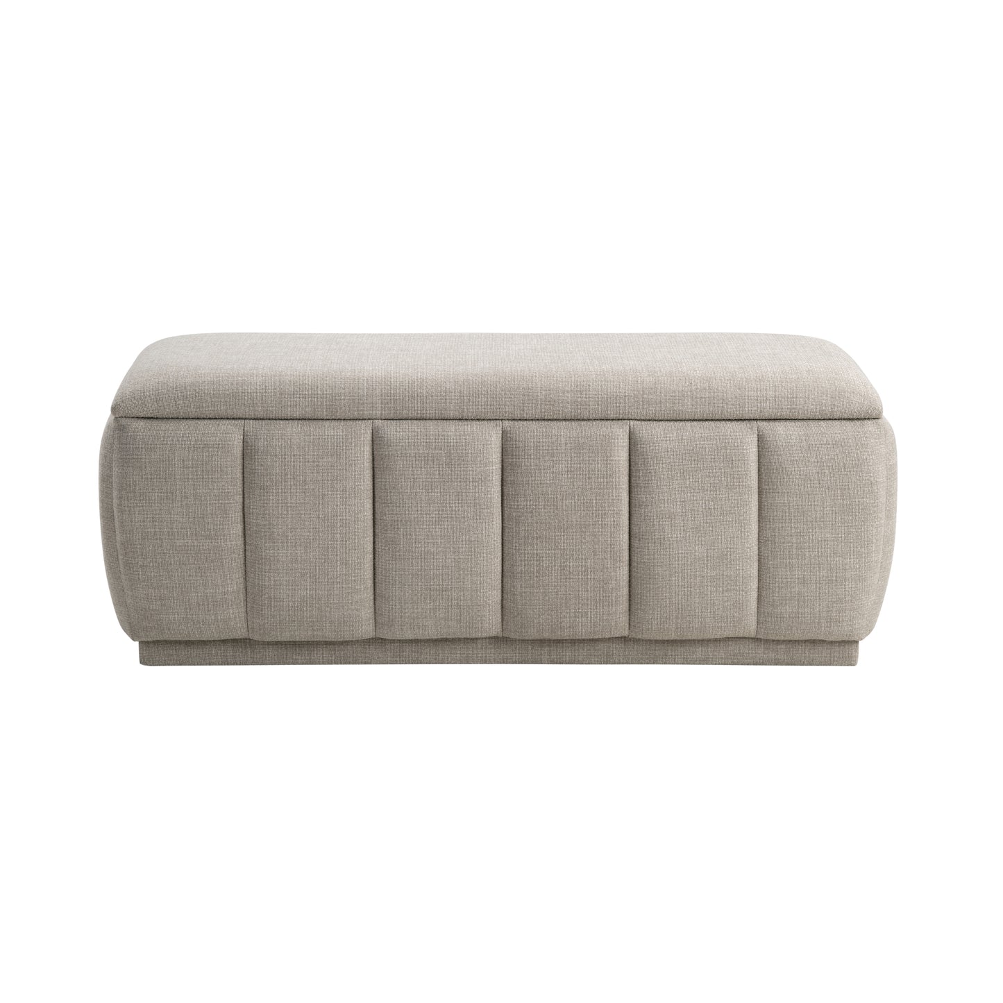 Side profile of the Maize Collection storage bench highlighting its sleek design and durable textured fabric upholstery – available at Paty Furniture in Tacoma, Kent, and Burien.