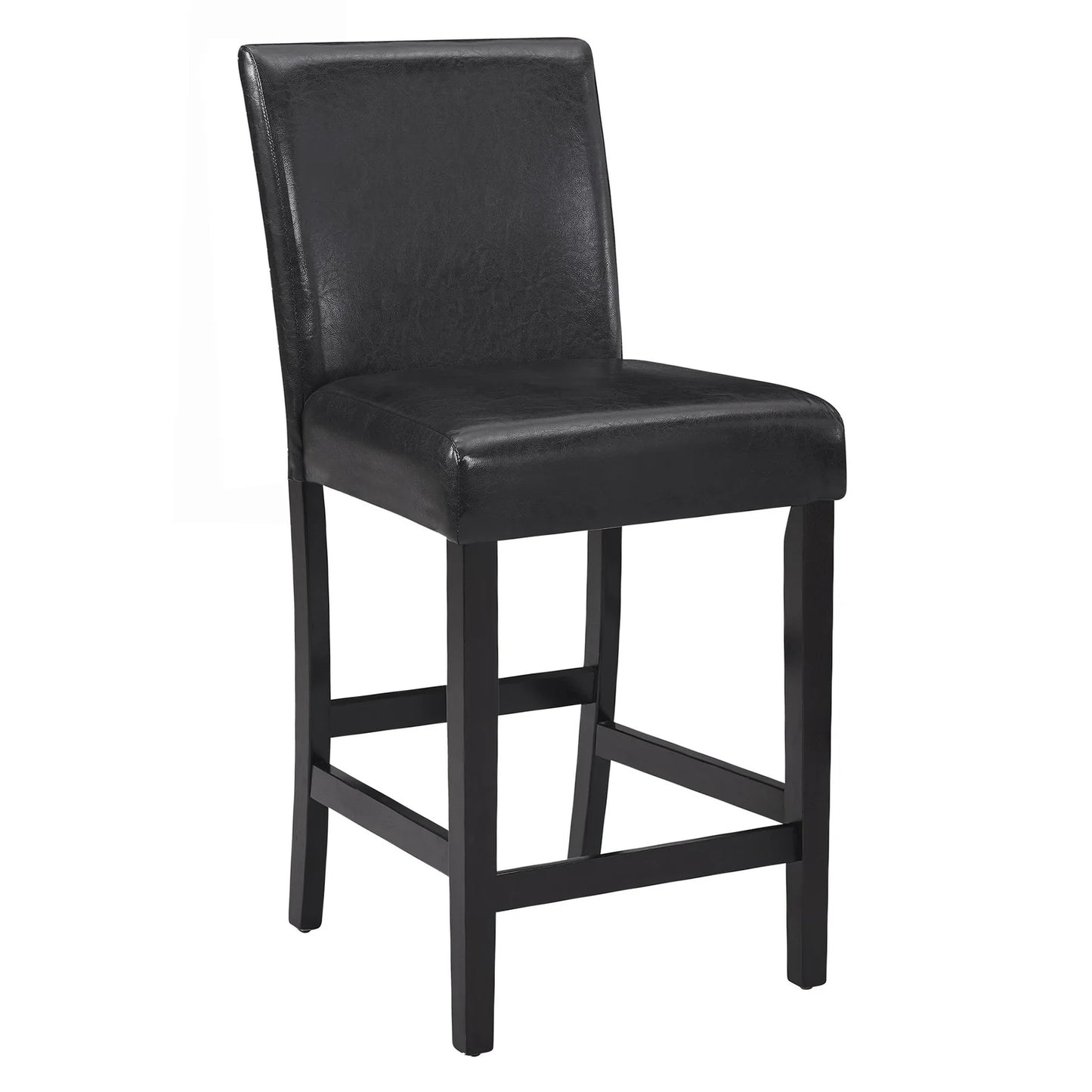 Detailed view of the Lennon Collection barstool highlighting the plush black faux-leather upholstery and elegant silver nailhead trim.