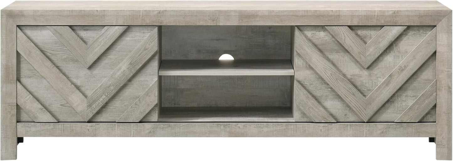 Valor TV Stand styled in a contemporary living room setting, emphasizing its rustic elegance and functional storage capabilities.