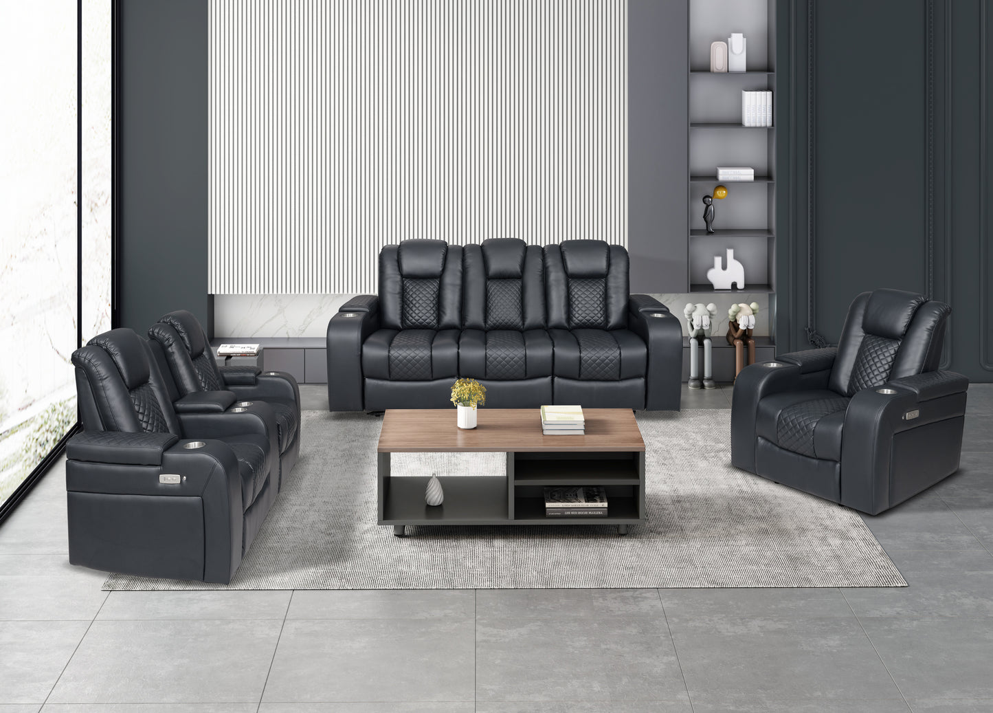 Delangelo living room collection in black leather-gel