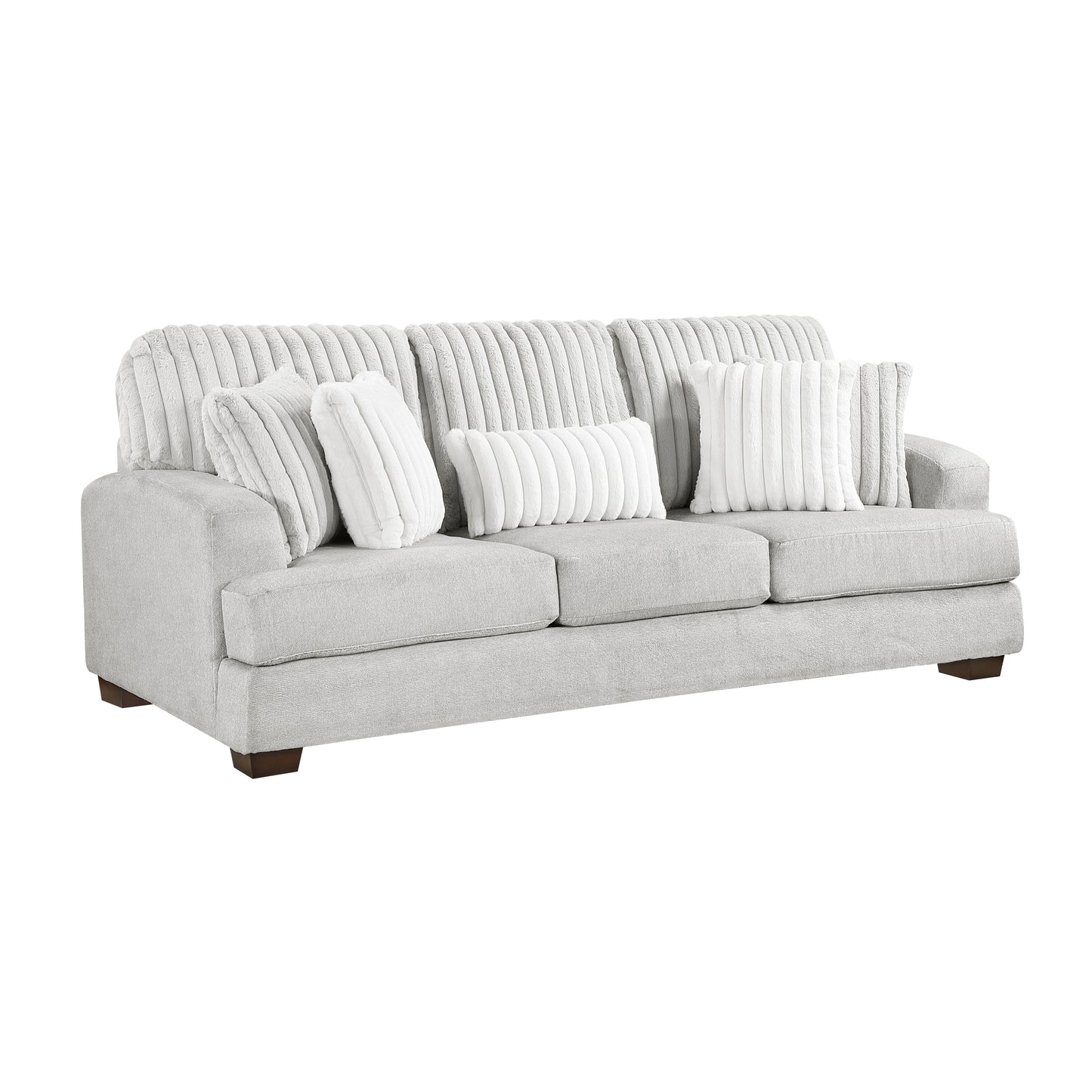 Santiago Collection 3-seater sofa with deep cushioning, channel-tufted backrest, and plush gray fabric upholstery – available at Paty Furniture in Tacoma, Kent, and Burien.