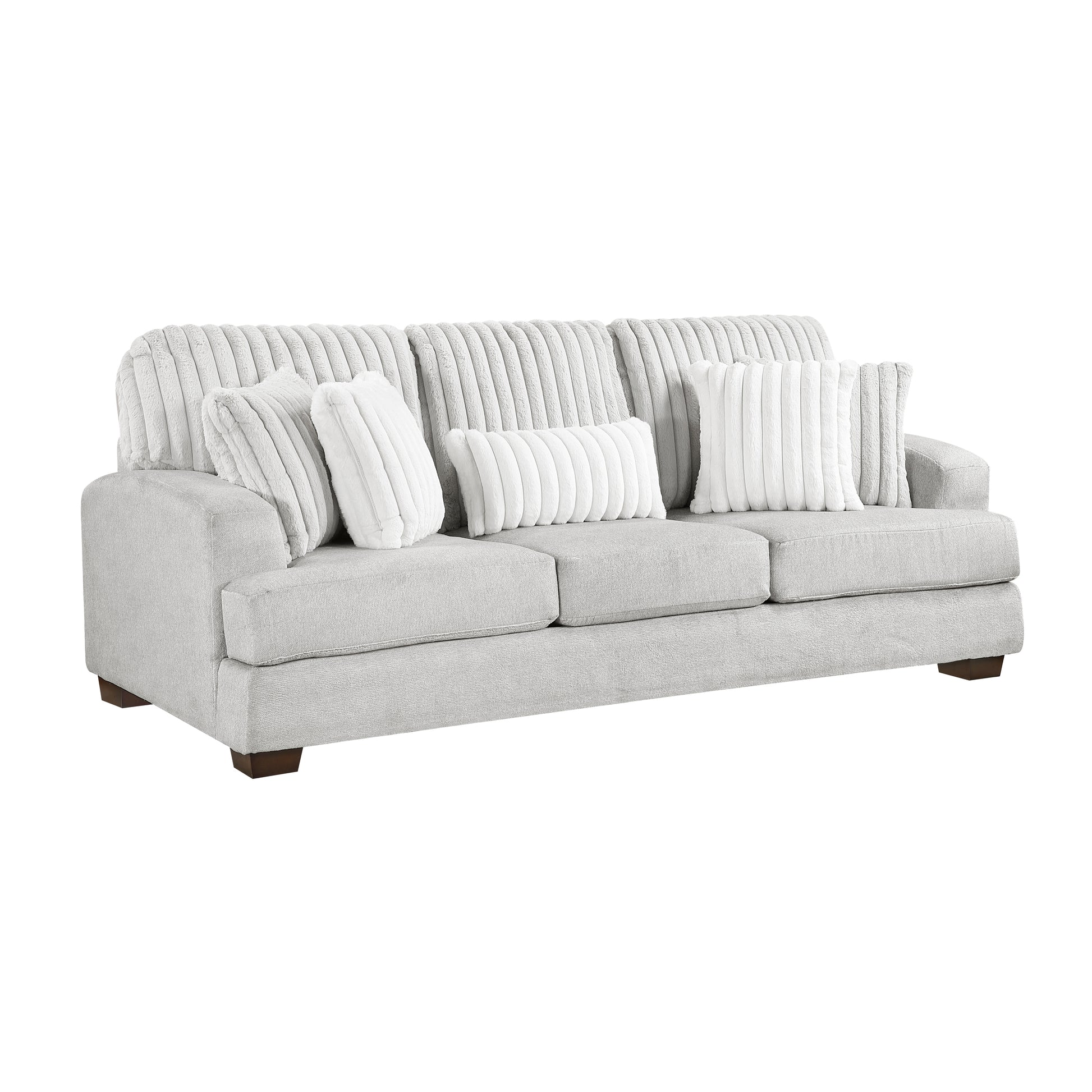 Santiago Collection 3-seater sofa with deep cushioning, channel-tufted backrest, and plush gray fabric upholstery – available at Paty Furniture in Tacoma, Kent, and Burien.
