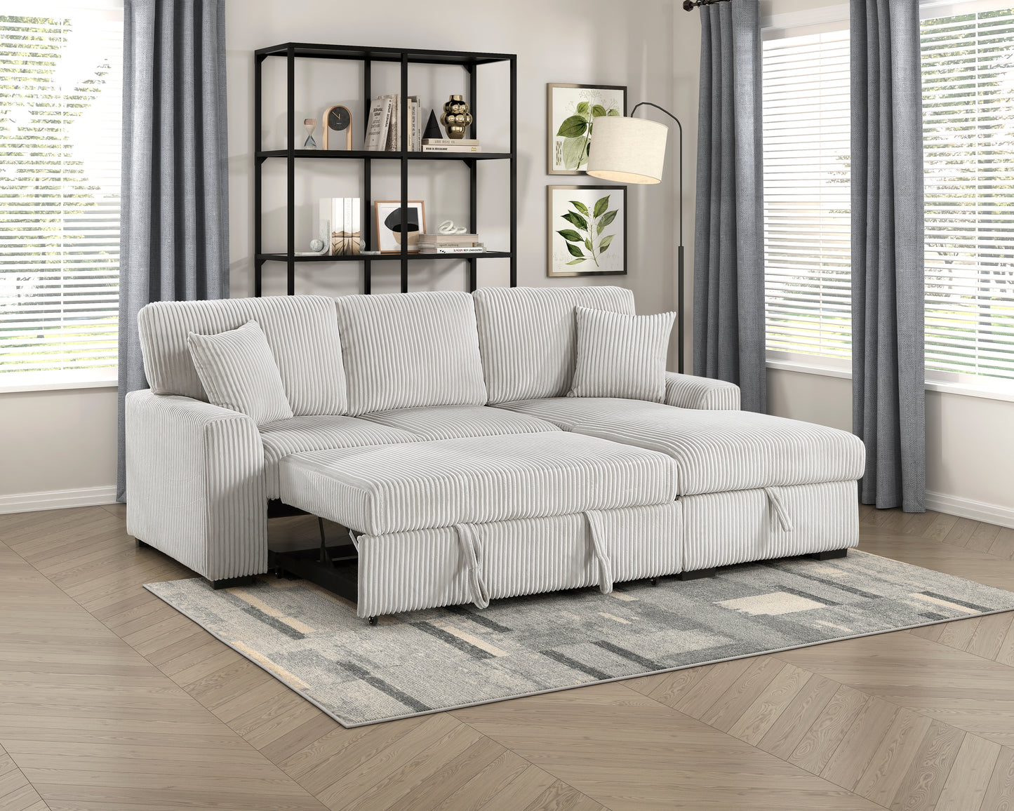 Marsh Collection sectional sofa with pull-out bed extended, showcasing the sleeping area and multi-functional design – available at Paty Furniture in Tacoma, Kent, and Burien.