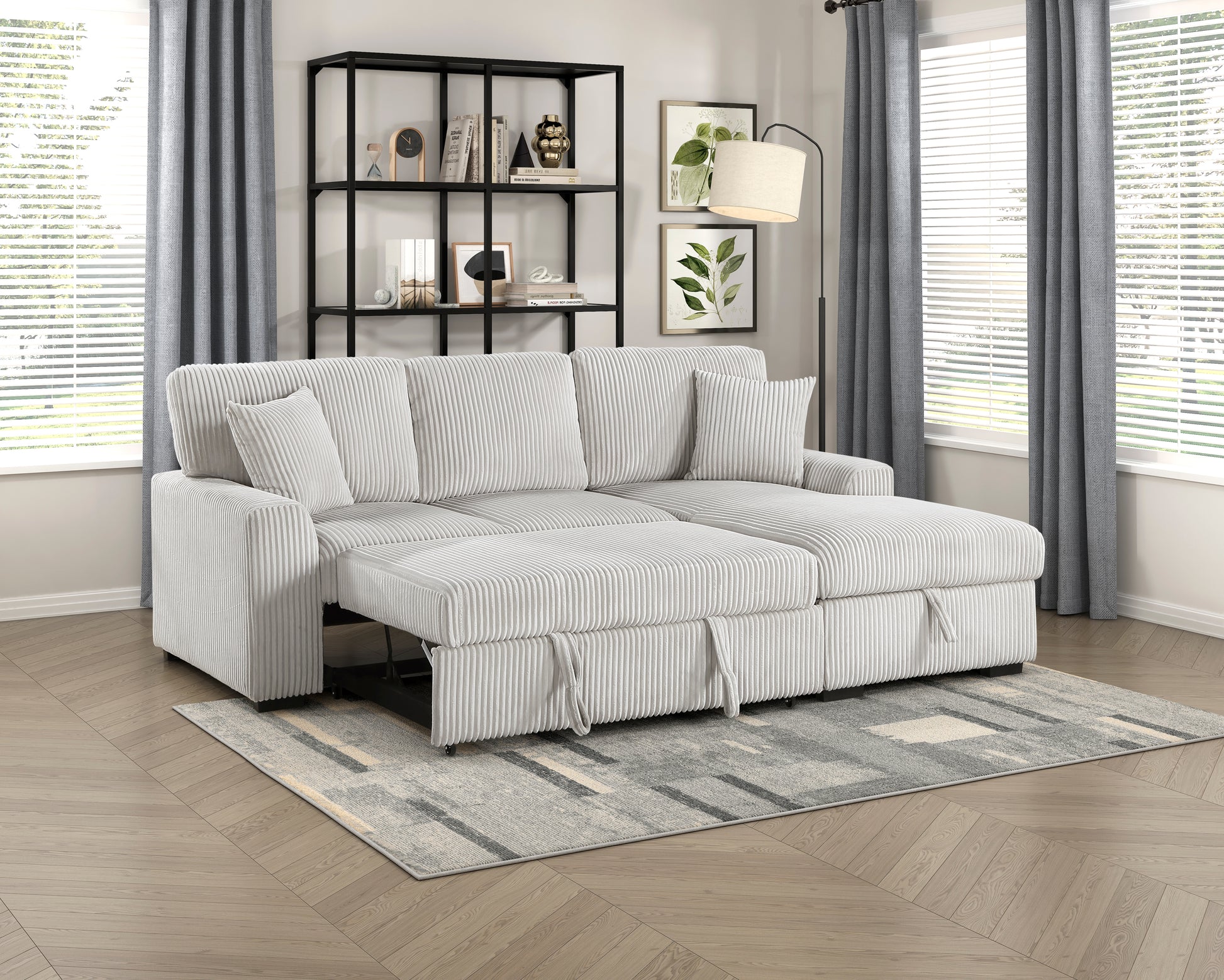 Marsh Collection sectional sofa with pull-out bed extended, showcasing the sleeping area and multi-functional design – available at Paty Furniture in Tacoma, Kent, and Burien.