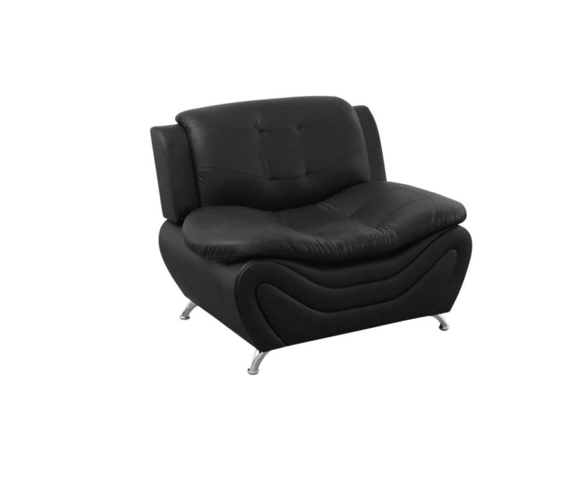 Black leather sofa on a white background