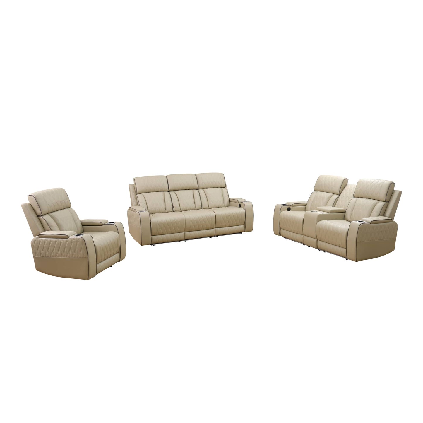 Beige recliner sofa set on a white background