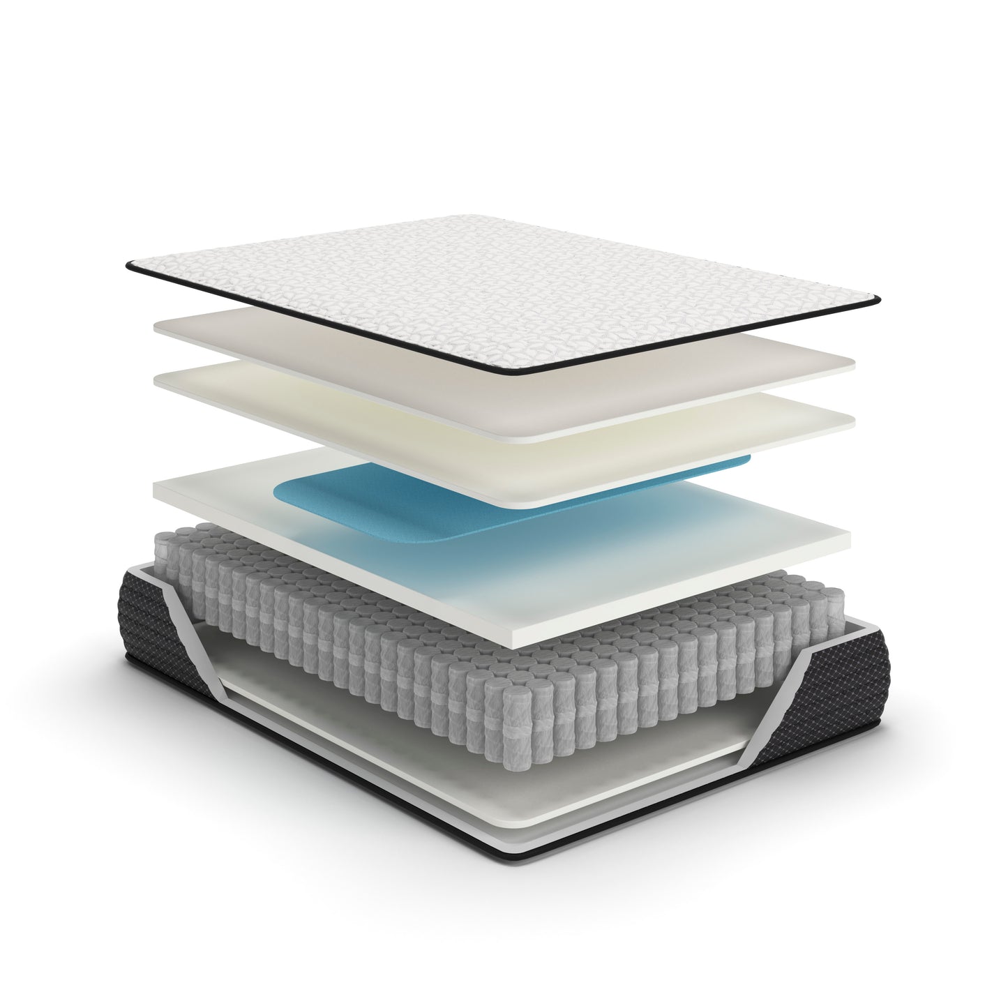 Close-up of power-packed wrapped coils and firm support quilt foam for pressure relief and edge stability