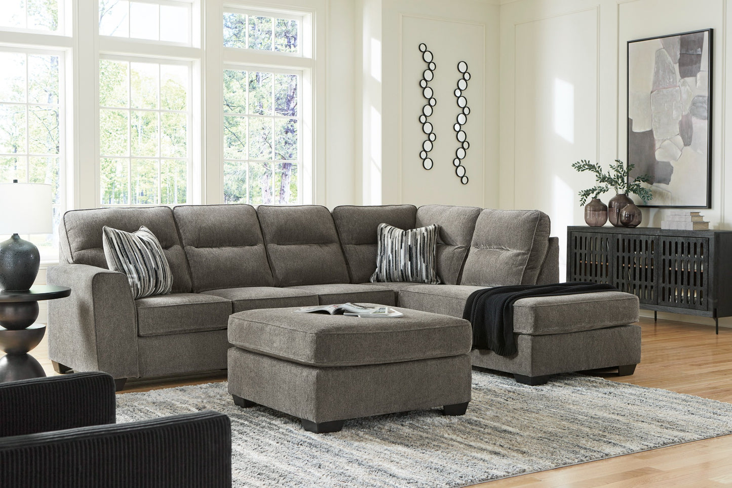 Olten Graphite sectional with right chaise in a living room