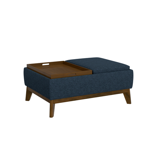 Aria navy storage ottoman with reversible tray top