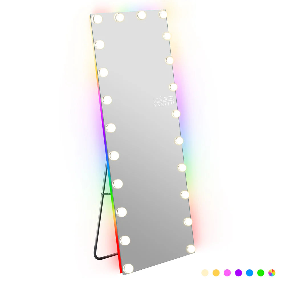 Decorative mirror with colorful lighting on a white background