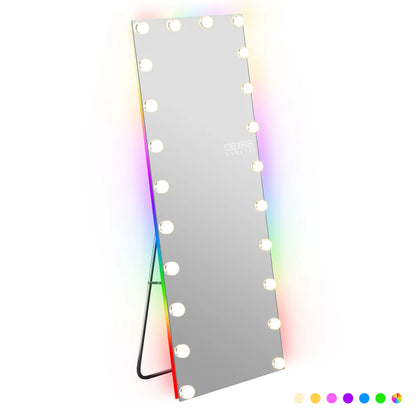 Decorative mirror with colorful lighting on a white background