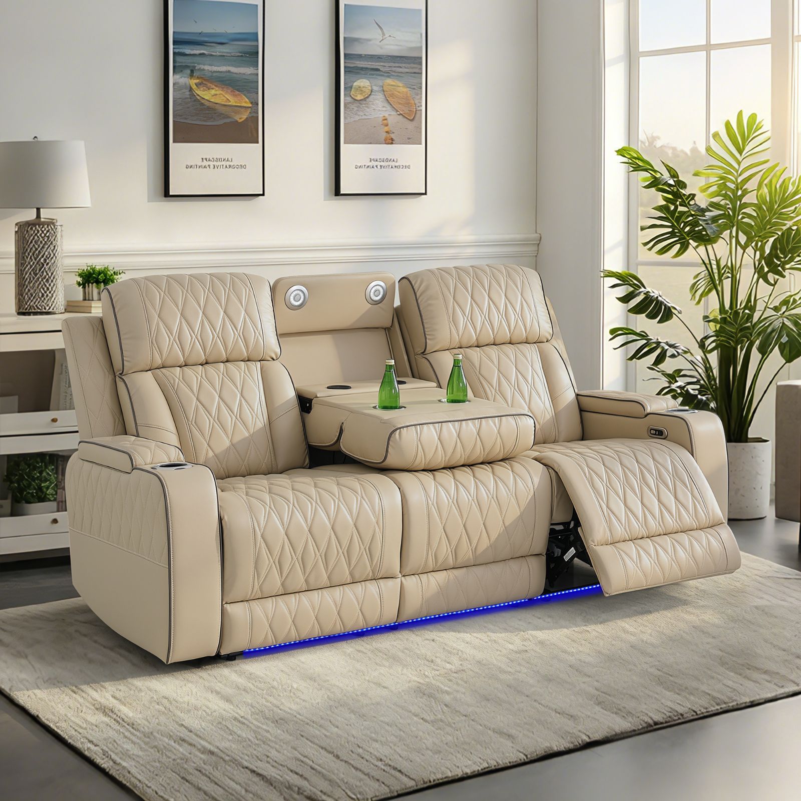 Aurora Luxe Power Reclining Sofa in beige