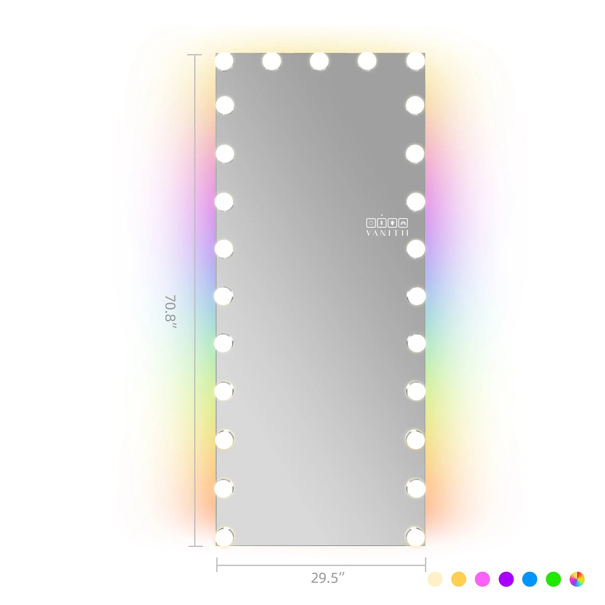 Mirror with LED lights on a white background
