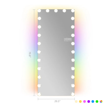 Mirror with LED lights on a white background