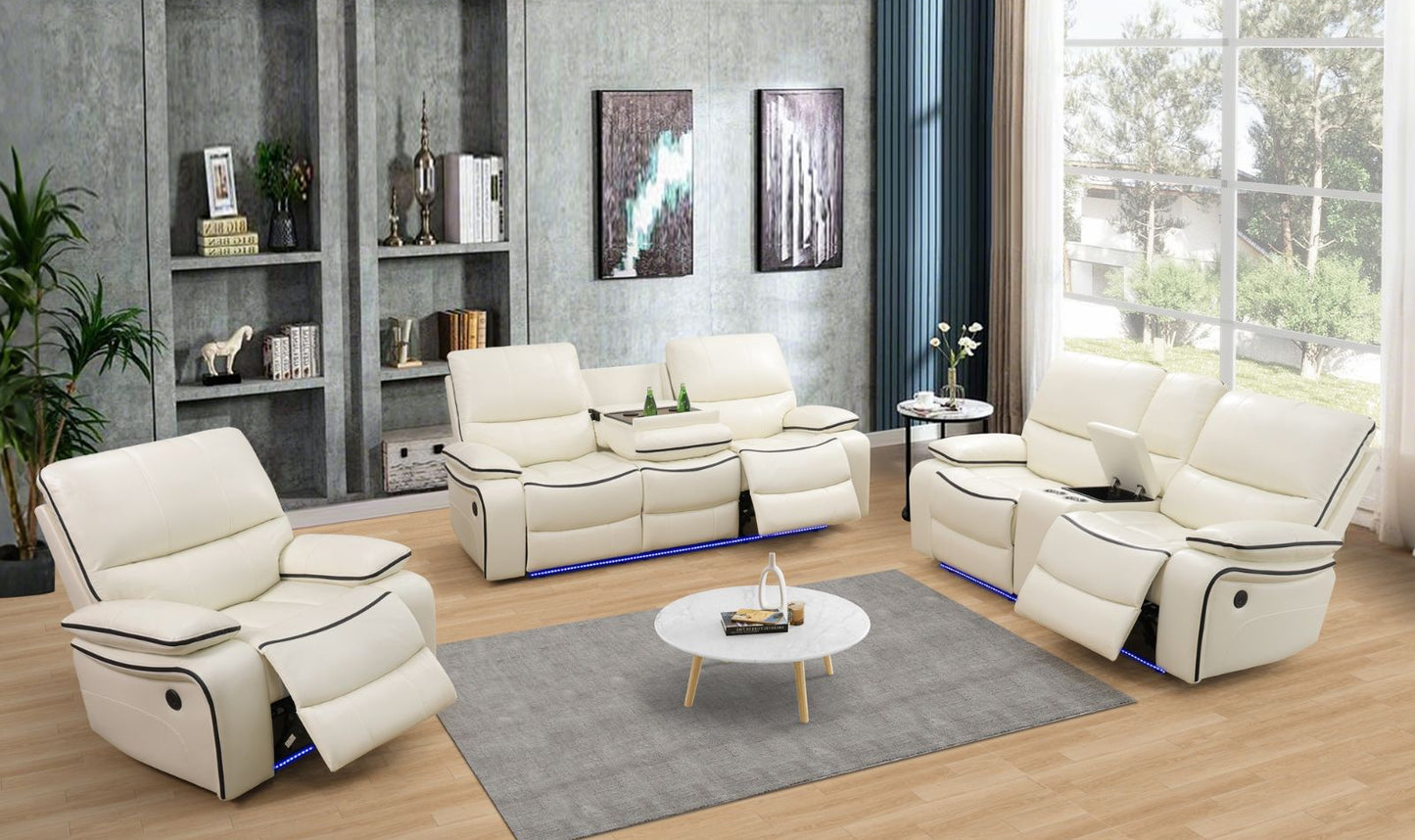Modern living room with white recliner chairs and a coffee table.
