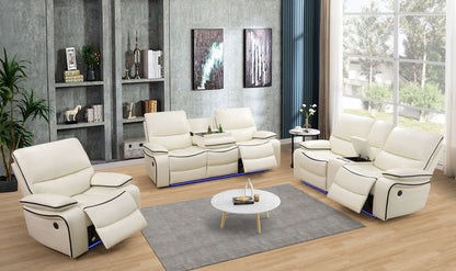 Modern living room with white recliner chairs and a coffee table.