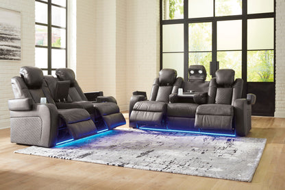 Fyne-Dyme power reclining sofa and loveseat in Shadow