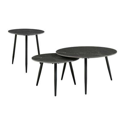 Alaina Collection 3-piece table set arranged in a contemporary living room setting, demonstrating its modern aesthetic and functionality – available at Paty Furniture in Tacoma, Kent, and Burien.