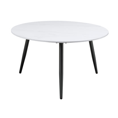Top-down view of the Alaina Collection cocktail table showcasing the white marble-inspired sintered stone surface with intricate veining – available at Paty Furniture in Tacoma, Kent, and Burien.