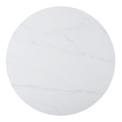 Detailed view of the Alaina Collection's white marble-inspired sintered stone tabletop, highlighting its elegant veining and smooth finish – available at Paty Furniture in Tacoma, Kent, and Burien.