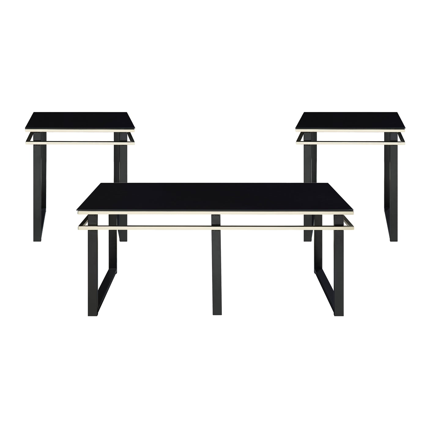 Zamir Collection 3-piece table set arranged in a contemporary living room setting, showcasing the modern design and elegant contrast of materials – available at Paty Furniture in Tacoma, Kent, and Burien.