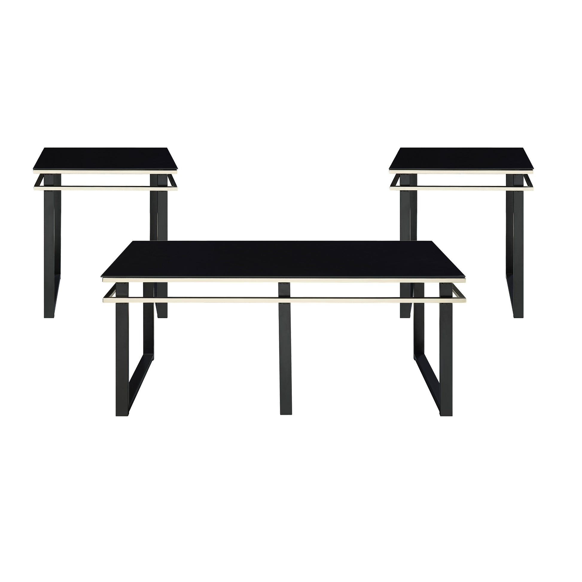 Zamir Collection 3-piece table set arranged in a contemporary living room setting, showcasing the modern design and elegant contrast of materials – available at Paty Furniture in Tacoma, Kent, and Burien.