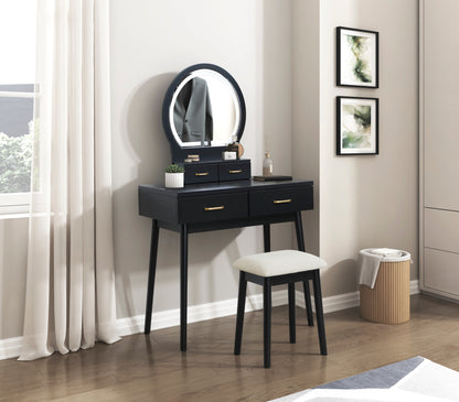 Camilla Collection vanity set arranged in a contemporary bedroom setting, emphasizing its elegant design and functionality – available at Paty Furniture in Tacoma, Kent, and Burien.
