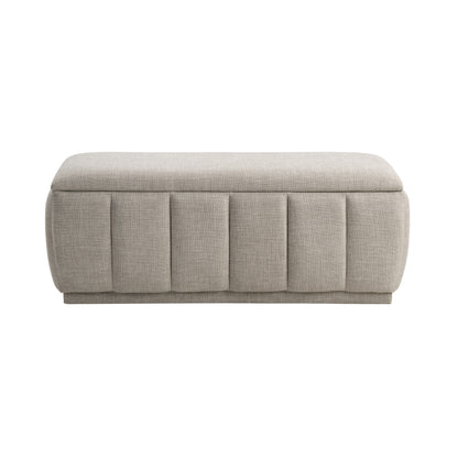 Side profile of the Maize Collection storage bench highlighting its sleek design and durable textured fabric upholstery – available at Paty Furniture in Tacoma, Kent, and Burien.