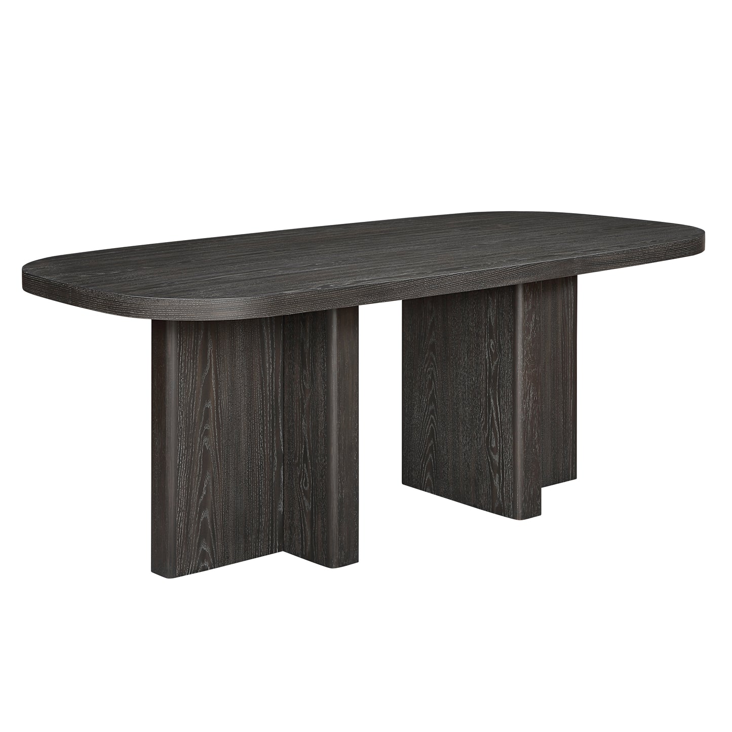 Dark wood dining table on a white background
