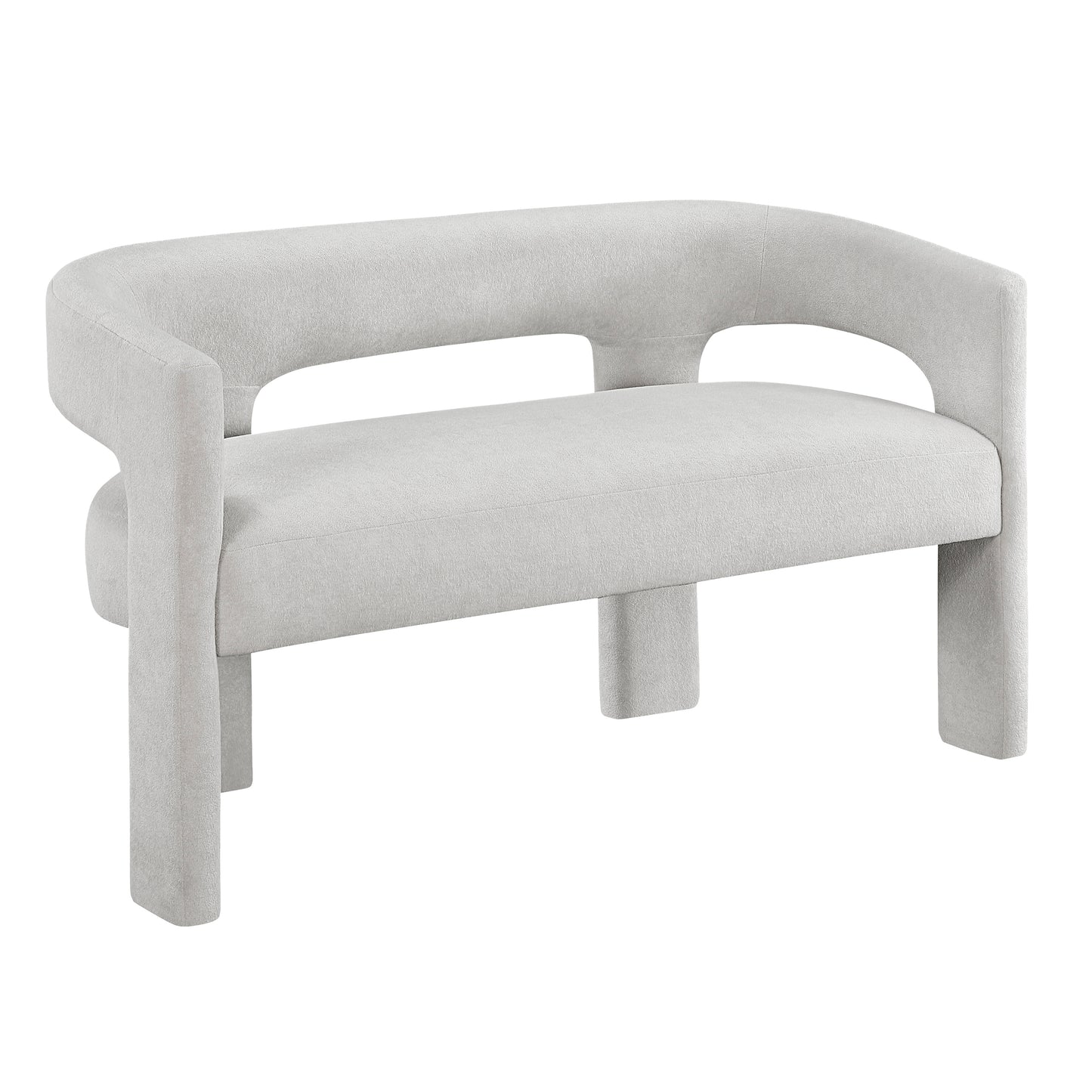 Light gray bench with curved design on a white background