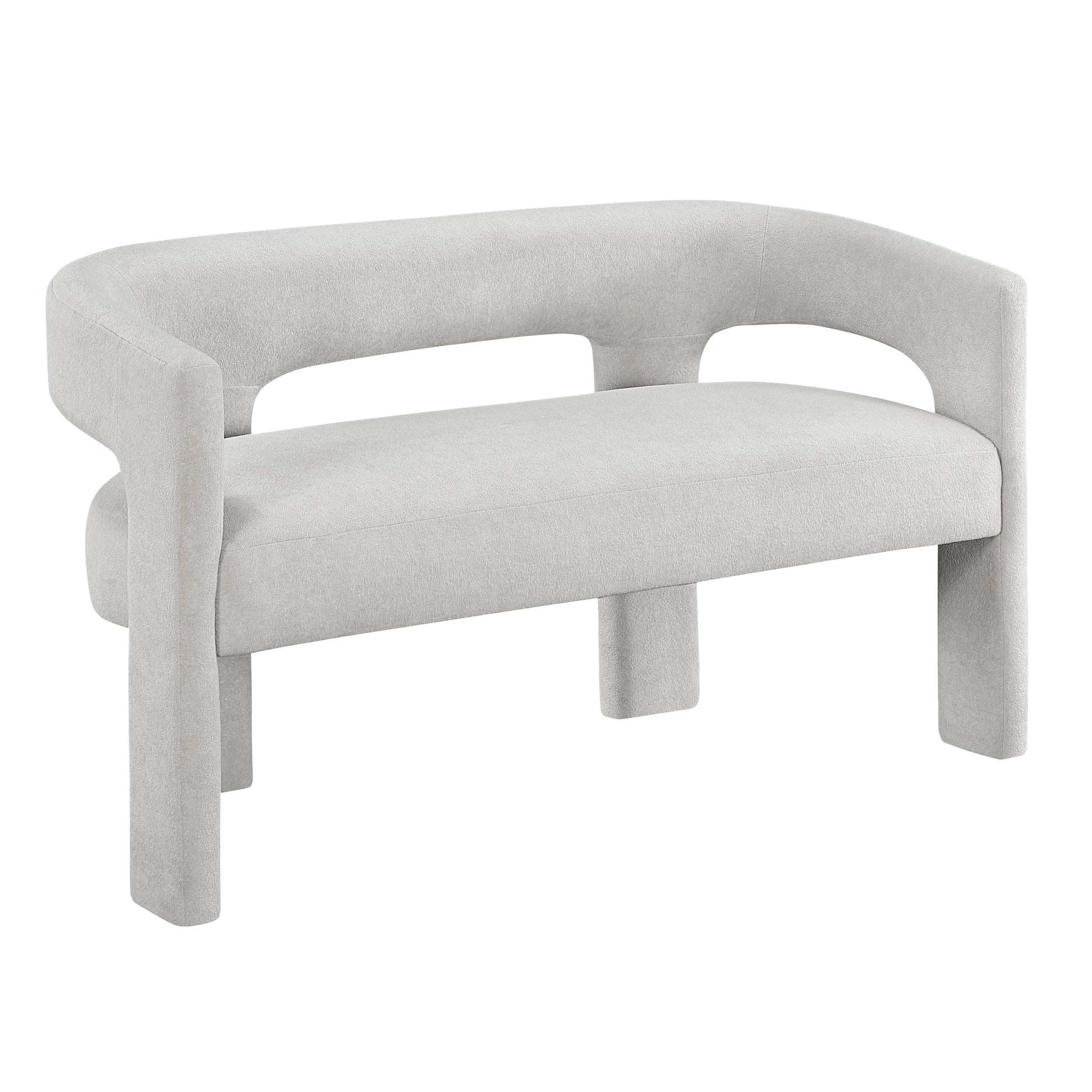 Light gray bench with curved design on a white background