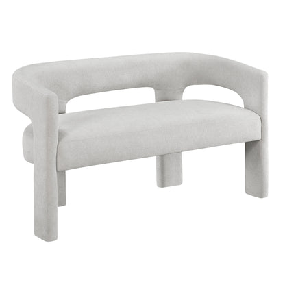 Light gray bench with curved design on a white background