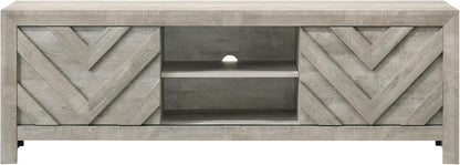 Valor TV Stand styled in a contemporary living room setting, emphasizing its rustic elegance and functional storage capabilities.

