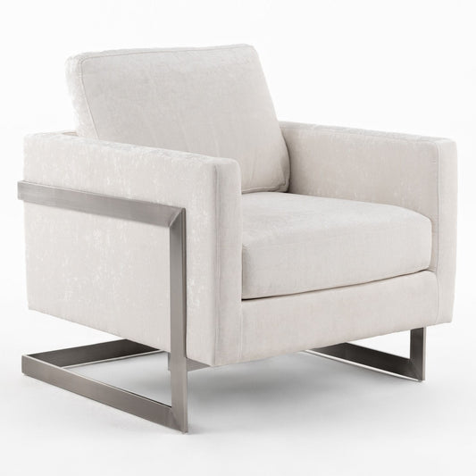 Prince Contemporary Off White Fabric + Silver Accent Chair