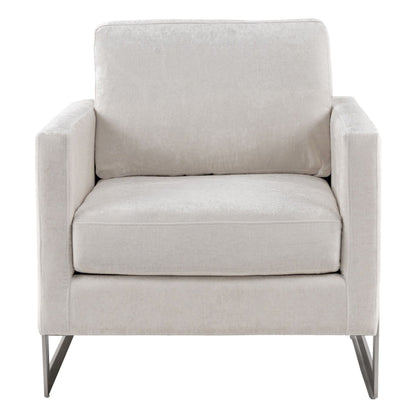 Prince Contemporary Off White Fabric + Silver Accent Chair