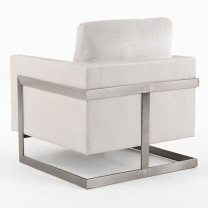 Prince Contemporary Off White Fabric + Silver Accent Chair