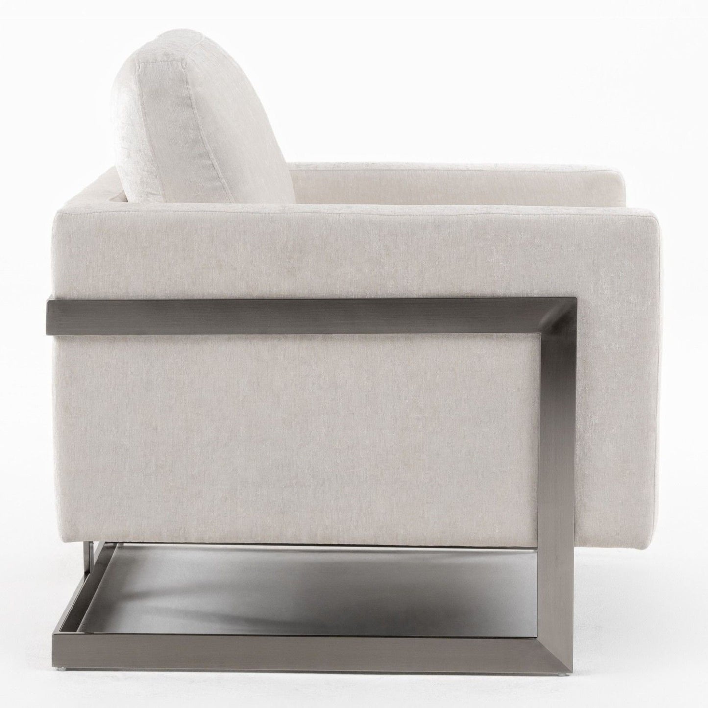 Prince Contemporary Off White Fabric + Silver Accent Chair