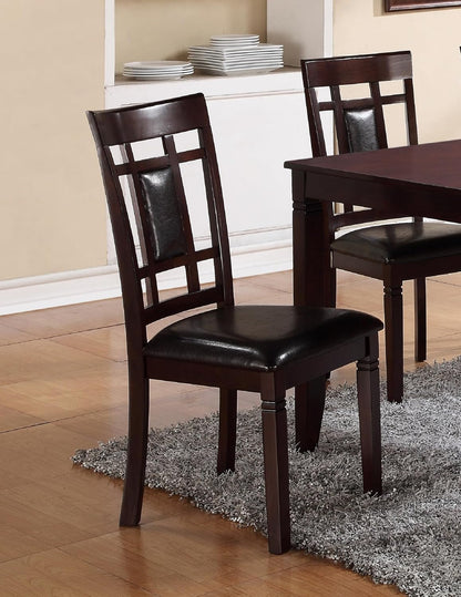 Angled view of the Paige dining set highlighting the polished table surface, sturdy build, and the open, airy aesthetic provided by the distinctive window-back chairs.