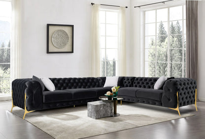 Clarice Transitional Black Velvet Sectional Sofa