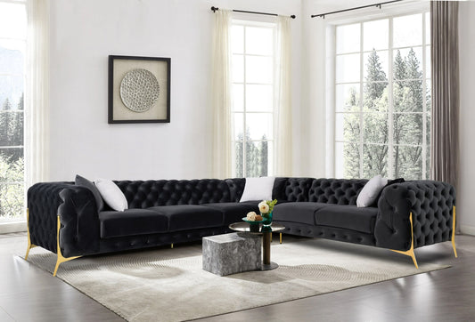 Clarice Transitional Black Velvet Sectional Sofa