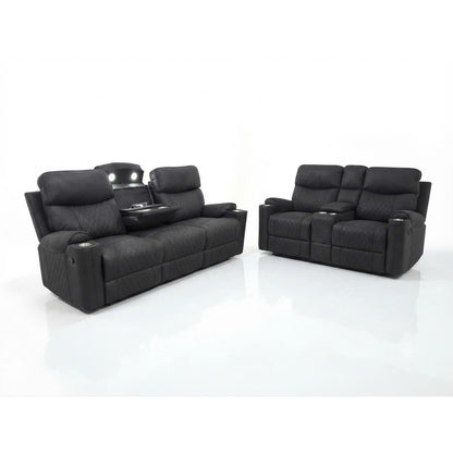 Noir black reclining sofa and loveseat set in high-performance fabric