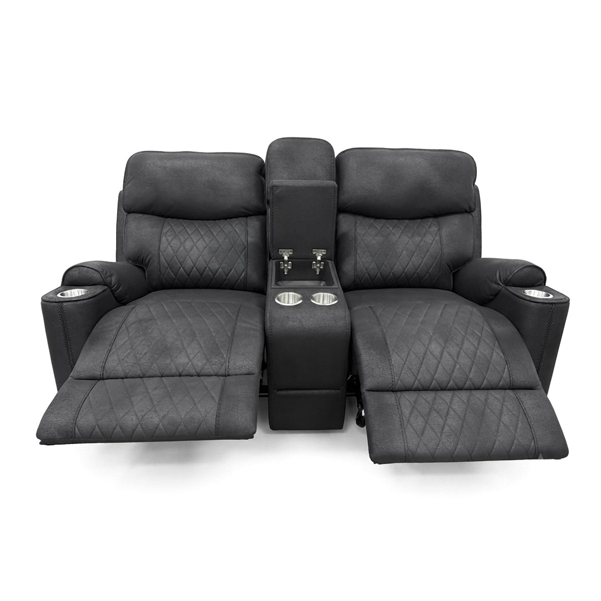 Noir black manual reclining loveseat in high-performance fabric