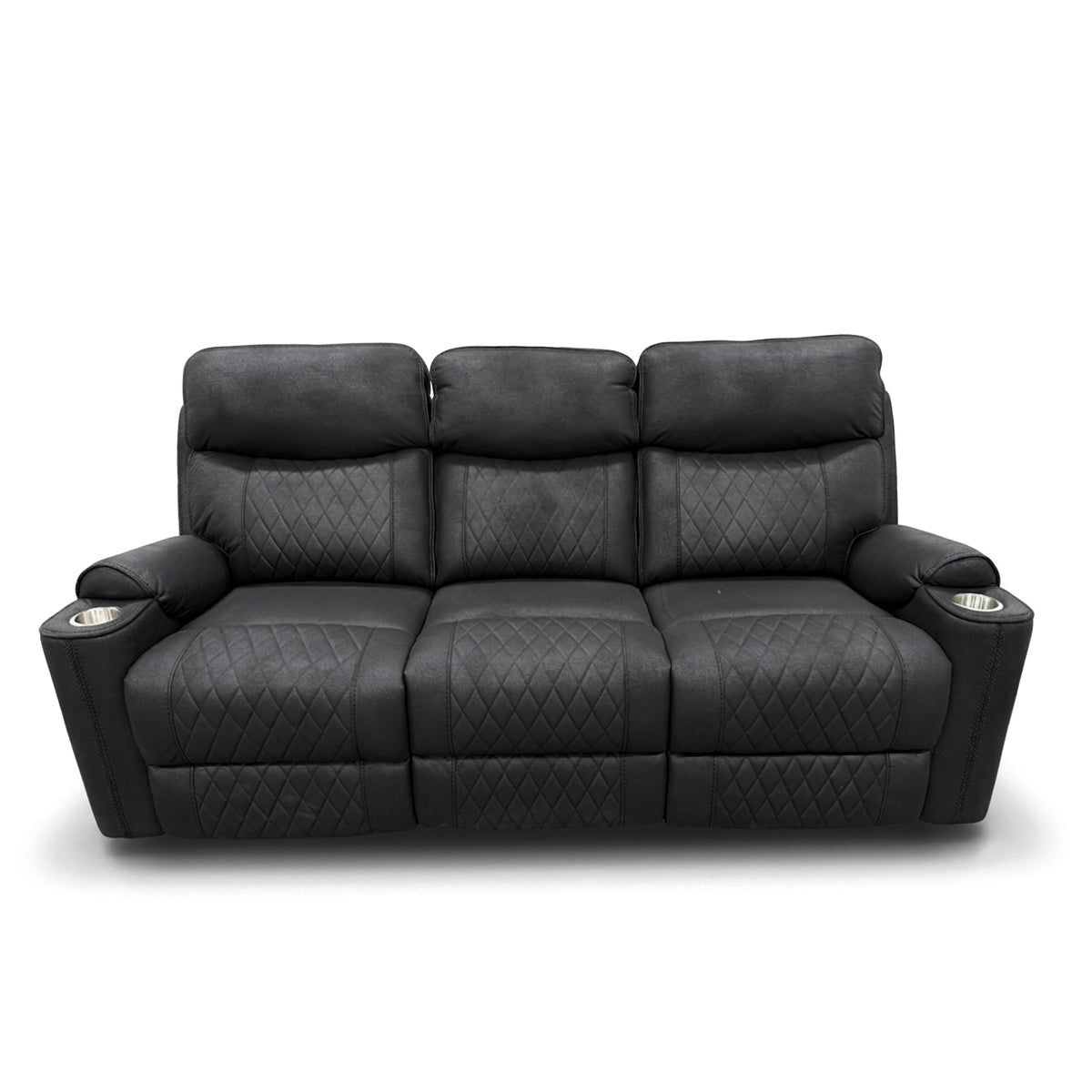 Noir black high-performance fabric reclining sofa with drop-down table and LED reading lights