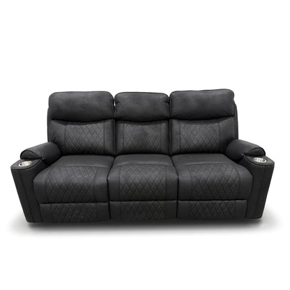 Noir black high-performance fabric reclining sofa with drop-down table and LED reading lights