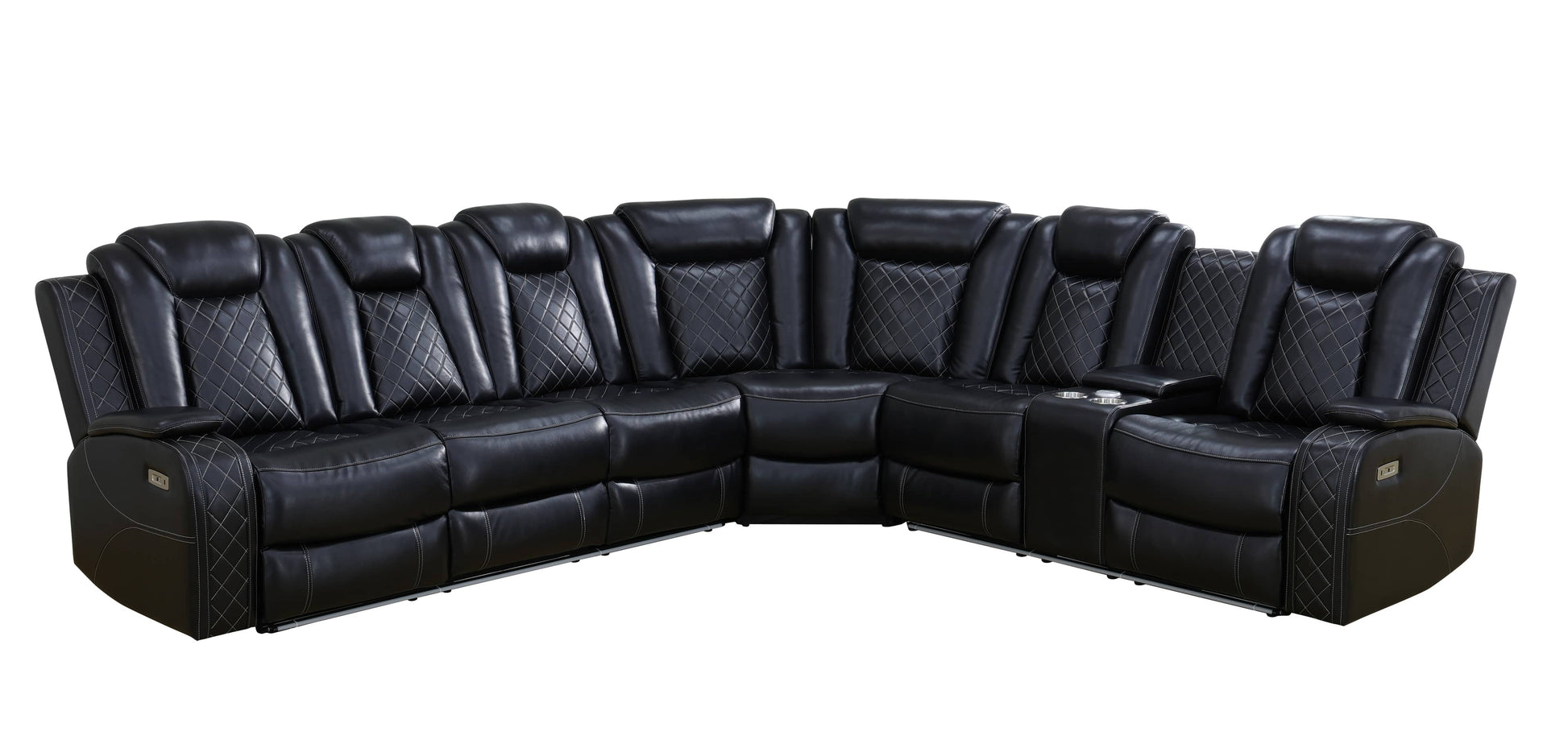 Black leather sectional sofa on a white background