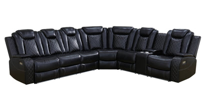 Black leather sectional sofa on a white background